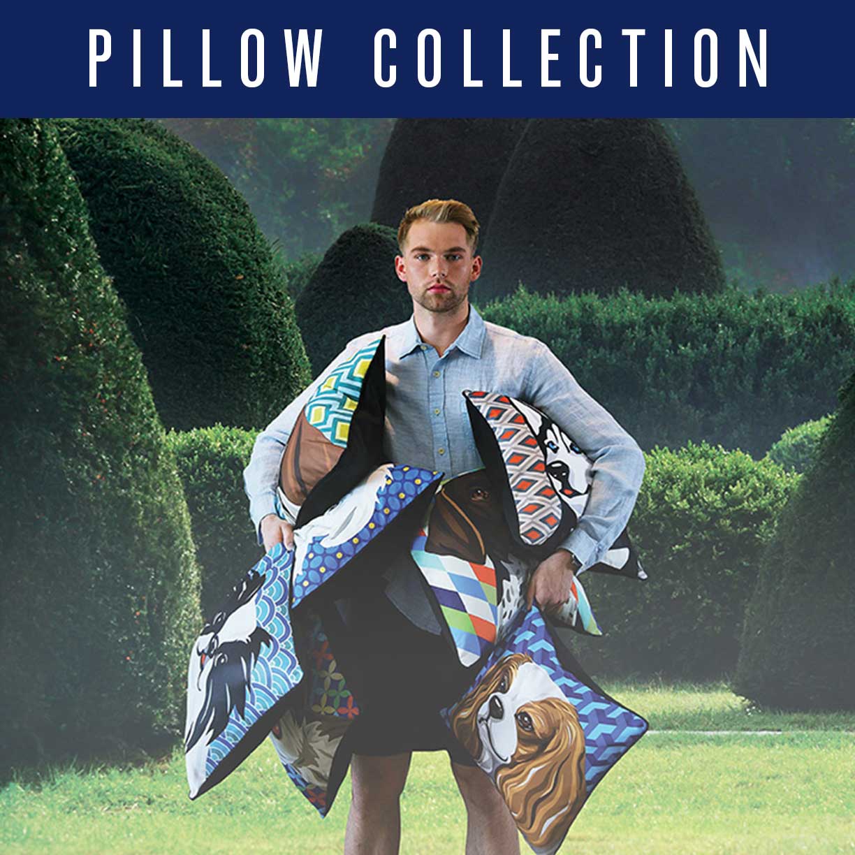 model holding pillows