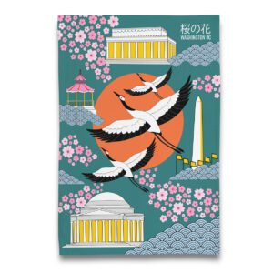 Cranes at DC Cherry Blossom Tea Towel