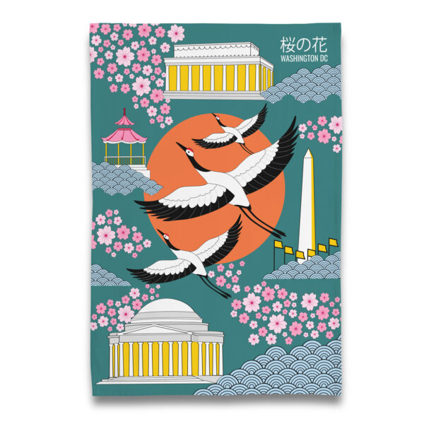Cranes at DC Cherry Blossom Tea Towel