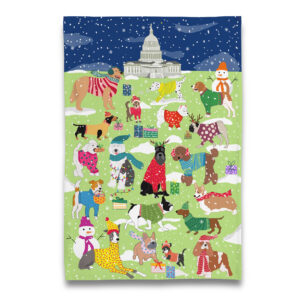 Puppy Dogs in the Snow at US Capitol Washington DC Tea Towel