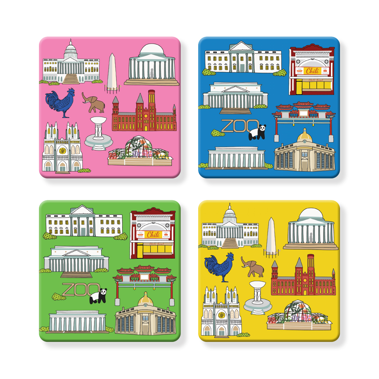 DC Proud Collection: Set of 4 - Variety Pack: Colorful DC Landmarks Coasters