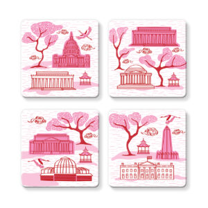 DC Proud Collection: Set of 4 - Variety Pack- Toile De DC Cherry Blossom Coasters