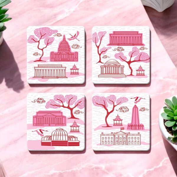 DC Proud Collection: Set of 4 - Variety Pack- Toile De DC Cherry Blossom Coasters - Image 2
