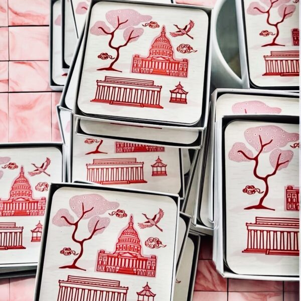 DC Proud Collection: Set of 4 - Variety Pack- Toile De DC Cherry Blossom Coasters - Image 3