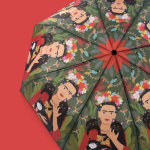 Frida Kahlo with Three Black Cats Umbrella