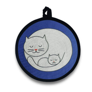 Mother Cat with a Kitty Round Potholder