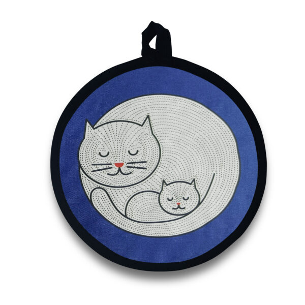 Mother Cat with a Kitty Round Potholder
