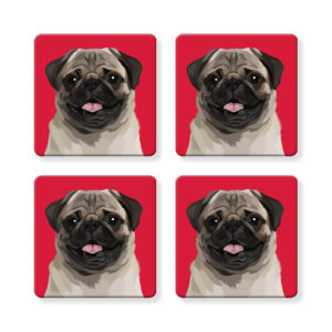 Set of 4 MDF Coasters - Pug