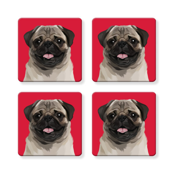 Set of 4 MDF Coasters - Pug