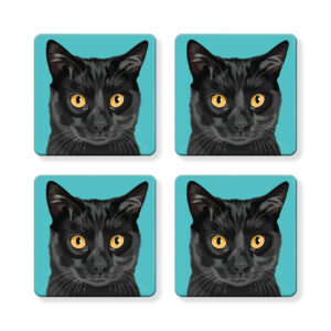 Set of 4 MDF Coasters - Black Cat