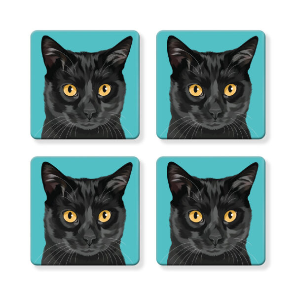 Set of 4 MDF Coasters - Black Cat