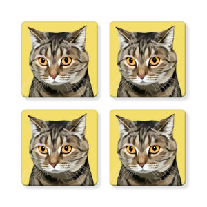 Set of 4 MDF Coasters - Gray Tabby
