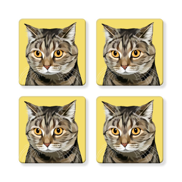 Set of 4 MDF Coasters - Gray Tabby