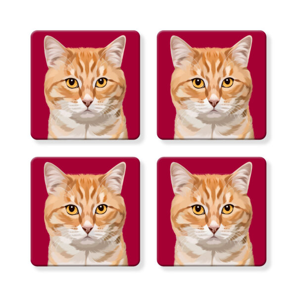 Set of 4 MDF Coasters - Orange Tabby