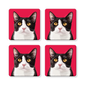 Set of 4 MDF Coasters - Tuxedo Cat