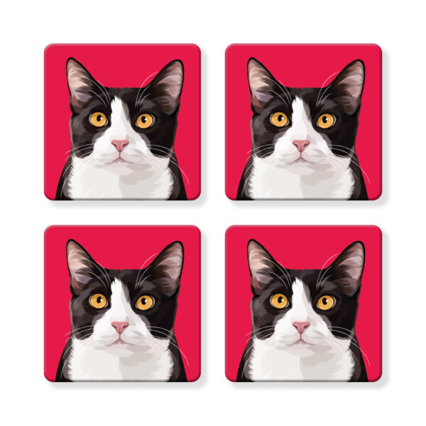 Set of 4 MDF Coasters - Tuxedo Cat