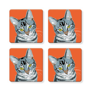 Set of 4 MDF Coasters - Little Gray Cat