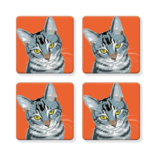 Set of 4 MDF Coasters - Little Gray Cat