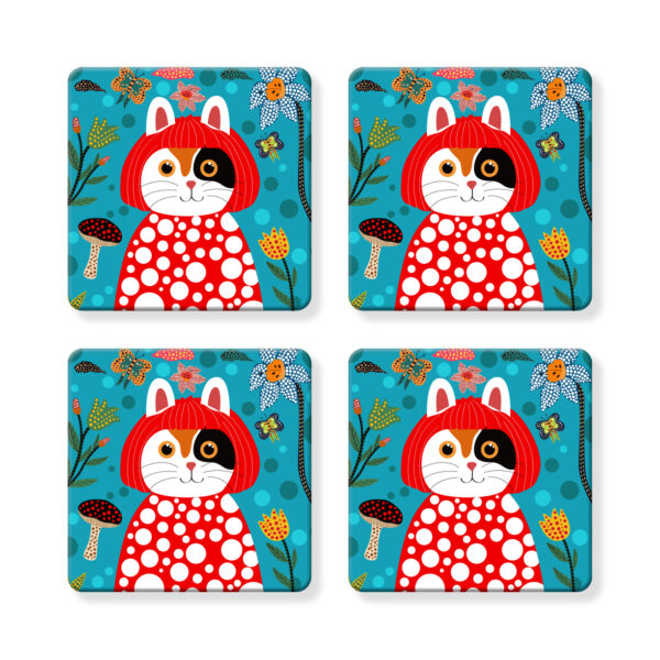 Set of 4 MDF Coasters - Yayoi Kusama KusaMEOW