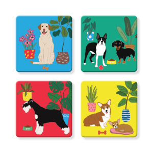 Set of 4 MDF Coasters - Variety Pack: At Home with Puppy Dogs