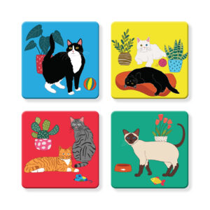 Set of 4 MDF Coasters - Variety Pack: At Home with Kitty Cats
