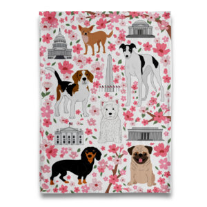 Nation's Capital Cherry Blossom Puppy Dogs Tea Towel