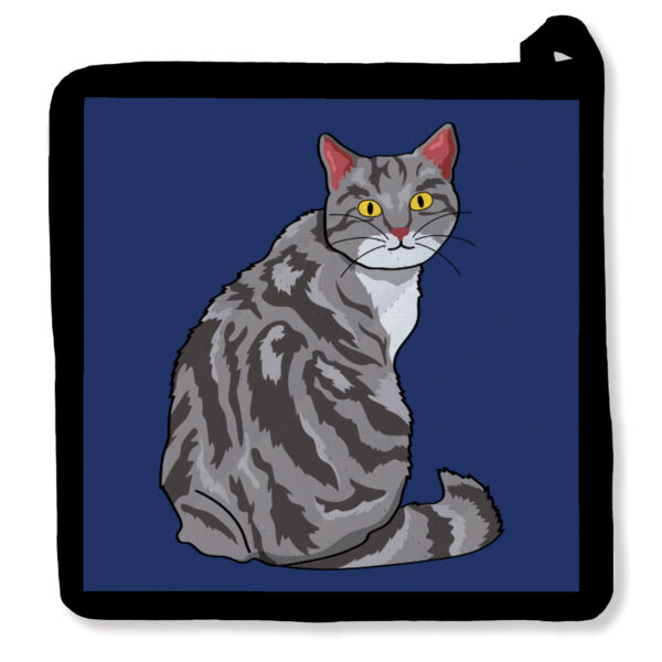 Hello Grey Tabby Kitty Cat Potholder