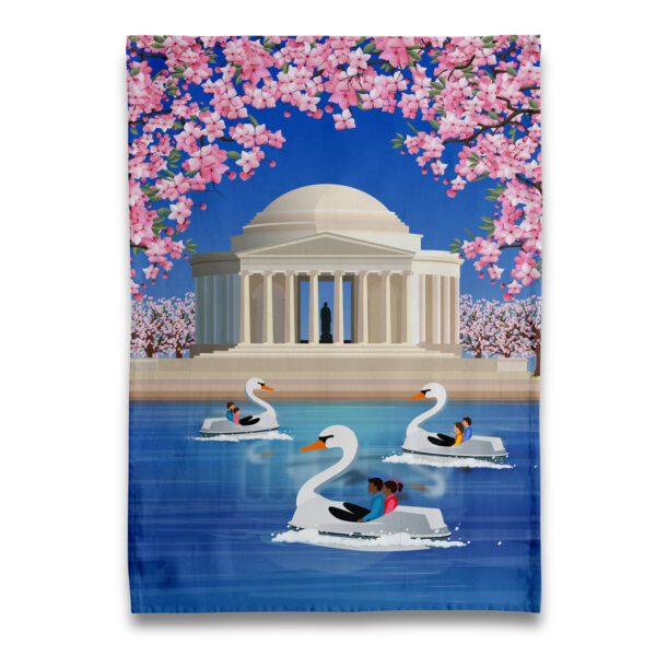 Cherry Blossom at Jefferson Memorial/ Swan Boats Tea Towel