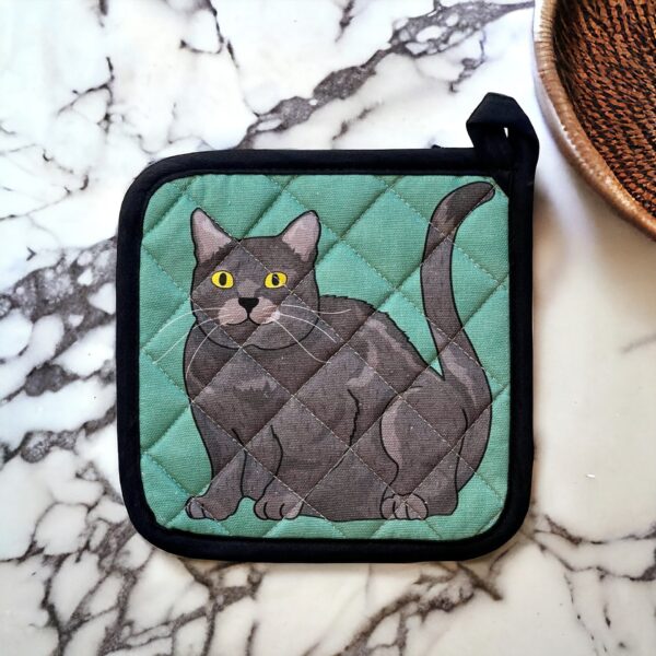 Hello Russian Blue Kitty Cat Potholder - Image 2