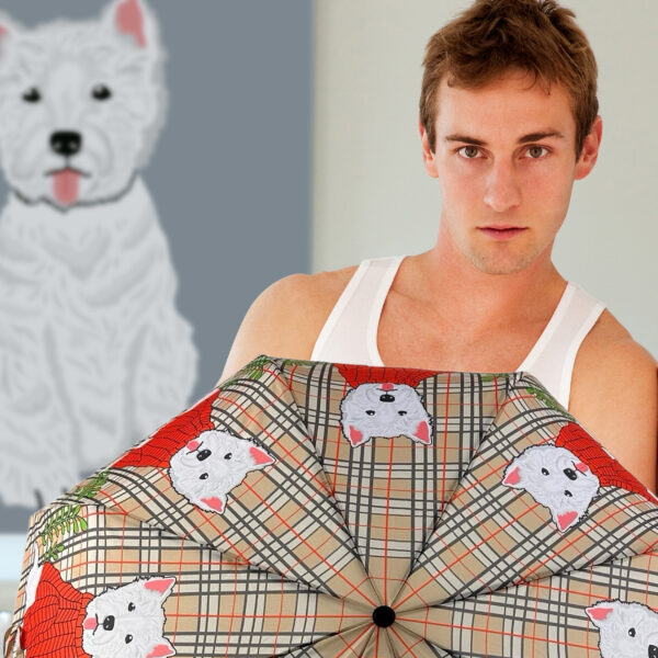 West Highland terrier on Plaid Umbrella - Image 4