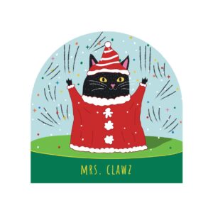 Set of 6 Holiday Blank Snow Dome Cards - Kits Cat Mrs. Clawz