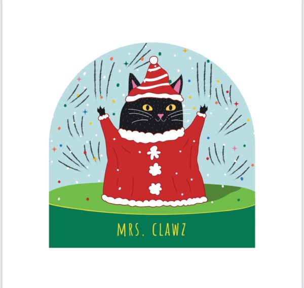 Set of 6 Holiday Blank Snow Dome Cards - Kits Cat Mrs. Clawz