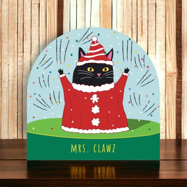 Set of 6 Holiday Blank Snow Dome Cards - Kits Cat Mrs. Clawz - Image 2