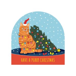Set of 6 Holiday Blank Snow Dome Cards - Purrry Christmas Tabby