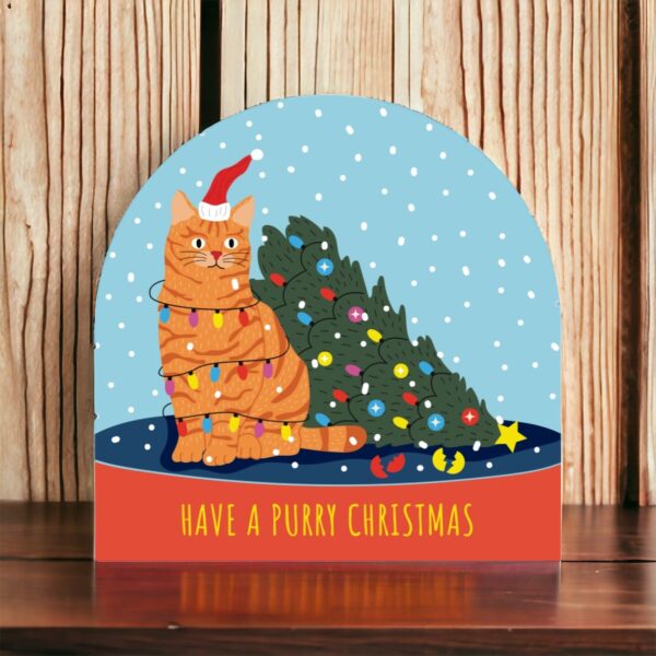 Set of 6 Holiday Blank Snow Dome Cards - Purrry Christmas Tabby - Image 2