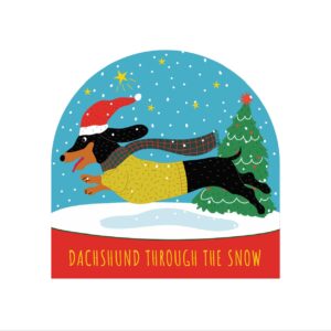 Set of 6 Holiday Blank Snow Dome Cards - Dachshund Through the Snow