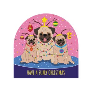 Set of 6 Holiday Blank Snow Dome Cards - Furrry Christmas Pug