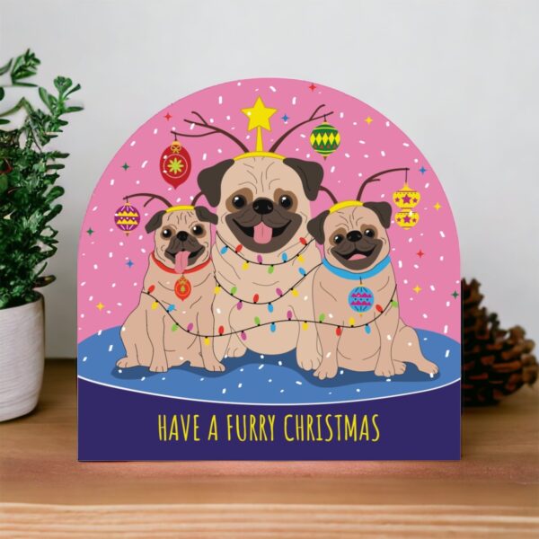 Set of 6 Holiday Blank Snow Dome Cards - Furrry Christmas Pug - Image 2