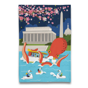 Giant Octopus at DC Potomac River - Cherry Blossom Tea Towel