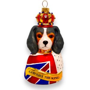Naked Decor Exclusive: God Save the King Charles Spaniel Cavalier Tri-Color Glass Ornament