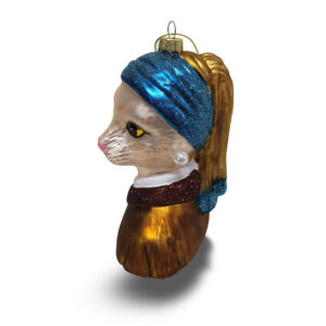 Naked Decor Exclusive: White Kitty Cat with a Pearl Earring Ornament