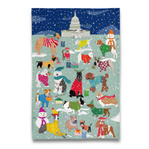 Puppy Dogs in the Snow at US Capitol Washington DC Tea Towel