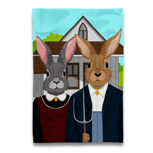 American Gothic Bunny Rabbits Tea Towel