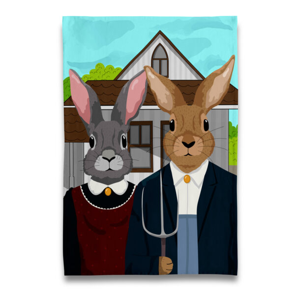 American Gothic Bunny Rabbits Tea Towel