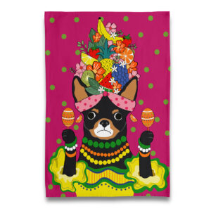 Chihuahua with Fruit Hat - Carmen Miranda Tea Towel