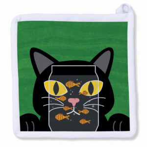 Black Cat and the Gold Fish Bowl Potholder