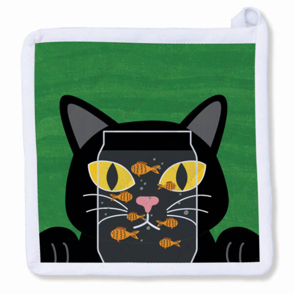 Black Cat and the Gold Fish Bowl Potholder