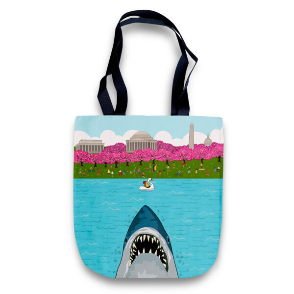 Cheeky Tote Bag - JAWS: Shark at Cherry Blossom DC Potomac River