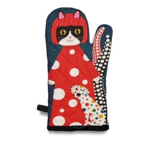 Tuxedo Cat Yayoi KusaMEOW with Polka Dot Dog Oven Mitt