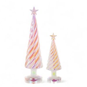 Set of 2 - Retro Lighted Iridescent Glass Trees - Pearl White